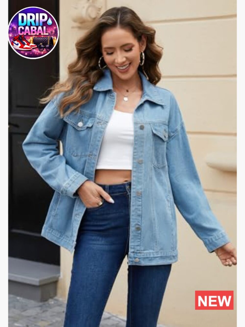 Oversized Boyfriend Denim Jacket Button Down Coat - Picture 2 of 5